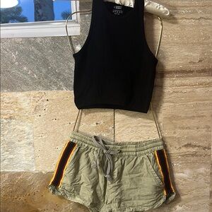 Black Tank Top and Olive Shorts Set